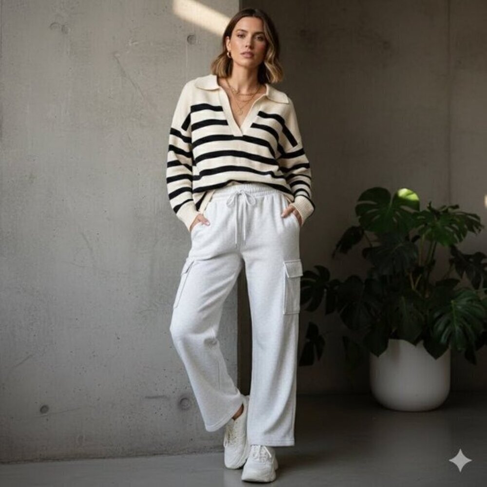 Relaxed Collared Womens Oversized Drapey Sweater VSCO Indie XTRA-LARGE Cream